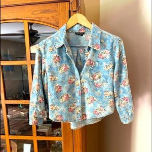 cotton floral denim crop top